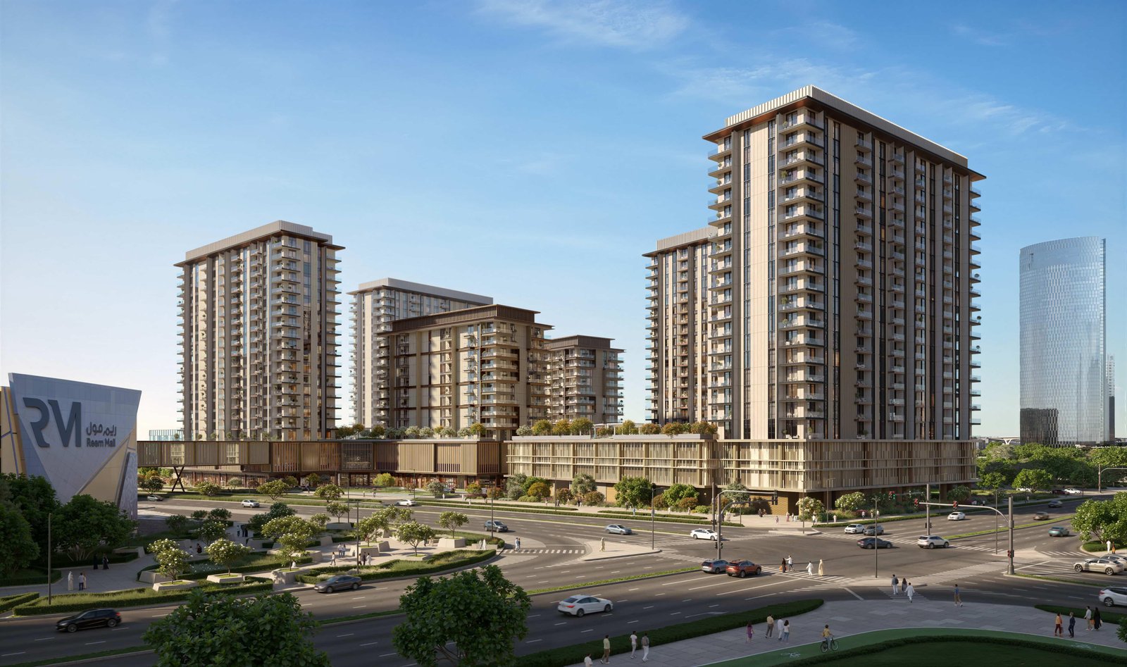 Modern exterior view of Tara Park on Al Reem Island Abu Dhabi showcasing contemporary residential towers surrounded by landscaped greenery and open spaces.